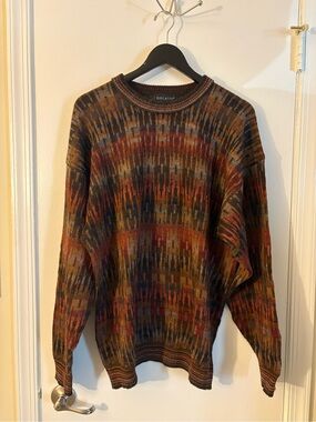 Riscatto Multicolor Patterned 100% Alpaca Crewneck Sweater - Brown/Red